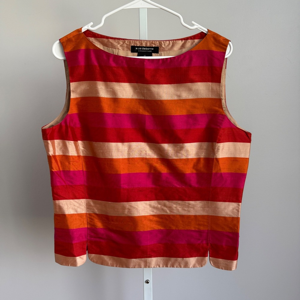 Liz Claiborne Collection Silk Sleeveless Top Striped Luxury‎ Vacation Sz 12